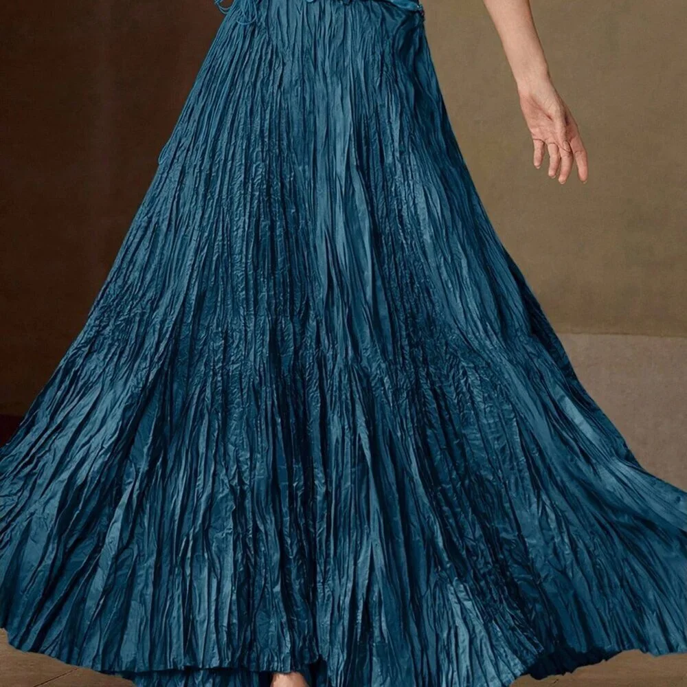Baby Blue Elegant Women's Textured High Waist Maxi Skirt